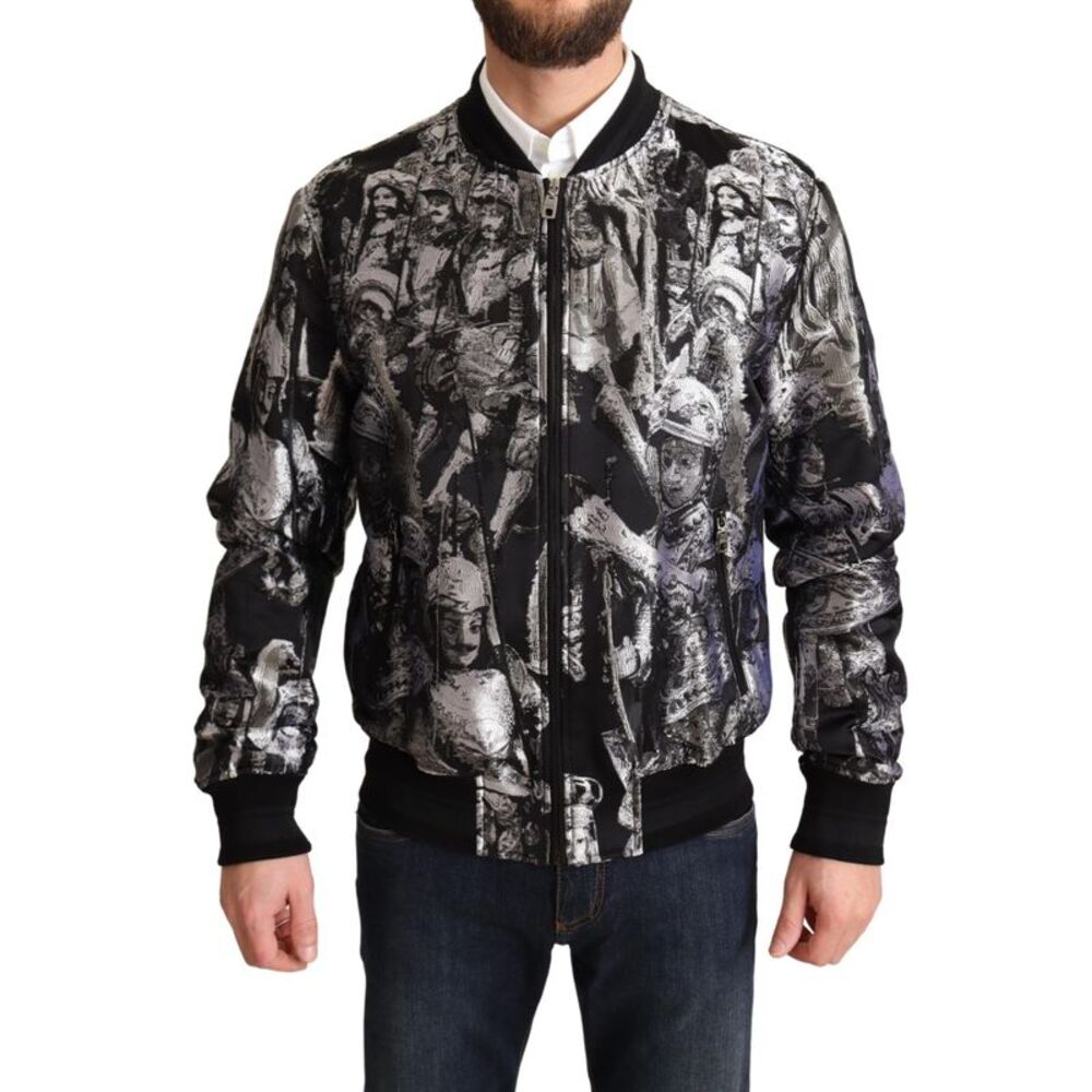 Dolce & Gabbana Black Silver Puppi Motive Bomber Men's Jacket - Picture 1 of 5